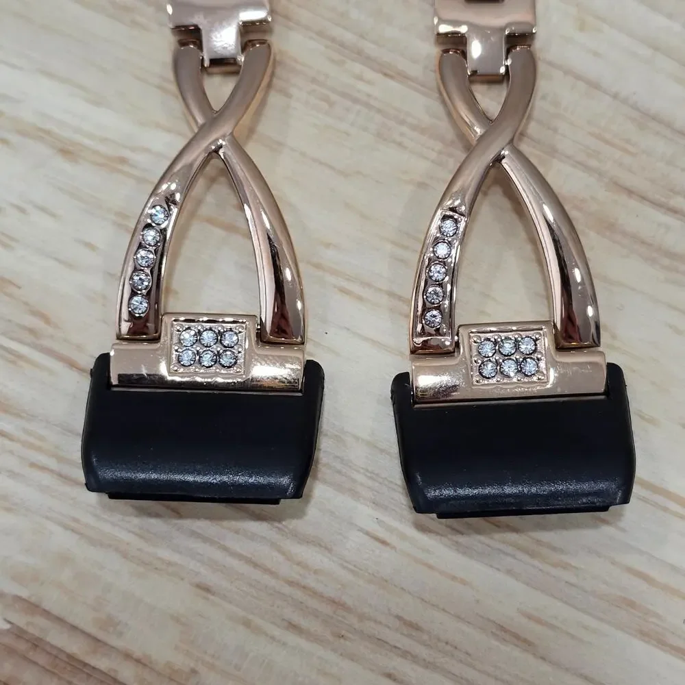 Dress Watch Band 18mm Rose Gold Metal Rhinestone For Halo View Fitness Tracker